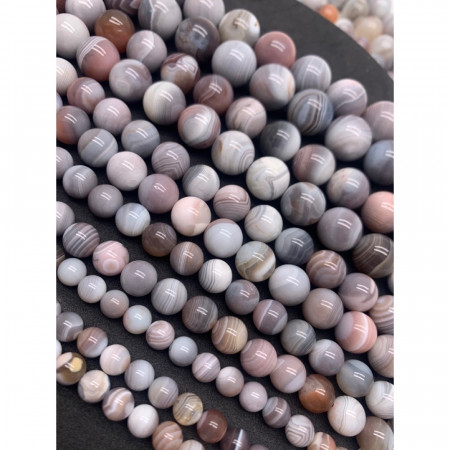 Каменные бусины, Агат Ботсвана, серо-розовый, шарик гладкий, размер 10 мм, нить 38 см