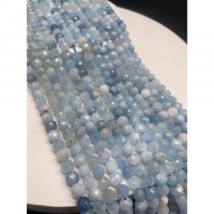 Каменные бусины, Аквамарин, Голубой берилл, шарик огранка, 8 мм, длина нити 38 см