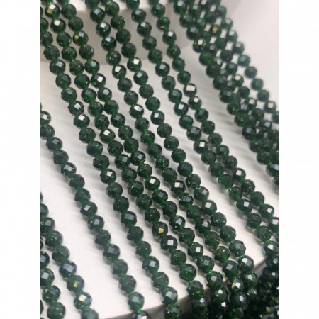 Каменные бусины, Авантюриновое стекло, цвет зеленый, имитация, шарик огранка, 3 мм, длина нити 38 см арт. 19464