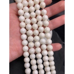 Каменные бусины, Коралл, белый, шарик гладкий, 9,5-10 мм, длина нити 38 см