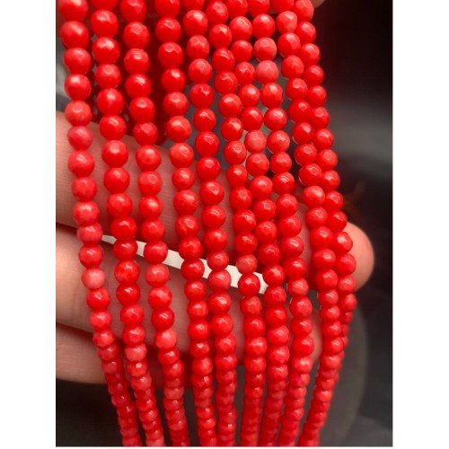 Каменные бусины, Коралл, ярко оранжевый, лососевый, тонированный, шарик огранка, 4 мм, длина нити 38 см