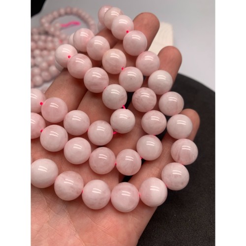 Каменные бусины, Розовый Кварц, Мадагаскарский, 12 мм, шарик гладкий, длина нити 19 см