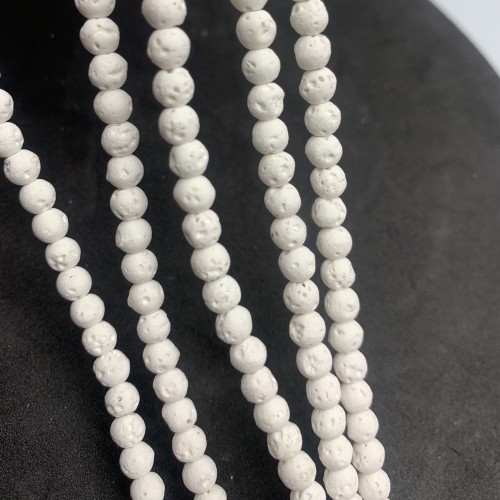 Каменные бусины, Вулканическая лава, белая, тонированная, шарик, гладкий, 4 мм, длина нити 38 см