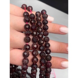 Каменные бусины, Гранат, шарик огранка, 8 мм, длина нити 38 см