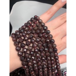 Каменные бусины, Гранат, шарик огранка, 8 мм, длина нити 38 см
