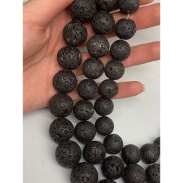 Каменные бусины, Вулканическая лава черная, шарик гладкий, 18 мм, длина нити 38 см