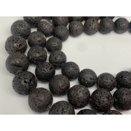 Каменные бусины, Вулканическая лава черная, шарик гладкий, 18 мм, длина нити 38 см
