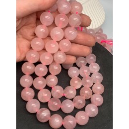 Каменные бусины, Розовый кварц, шарик гладкий, 16 мм, длина нити 38 см