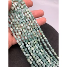 Каменные бусины, "Ангелит", зелёный, (волластонитовое стекло), искусственный материал, фриформы, 6х4 мм, длина нити 38 см