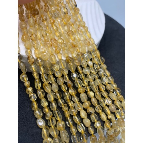 Каменные бусины, Рутиловый Кварц, Золотой, (Волосатик), фриформы, 6х4 мм, длина нити 38 см