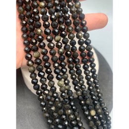 Каменные бусины, Обсидиан, золотой, шарик огранка, 6 мм, длина нити 38 см