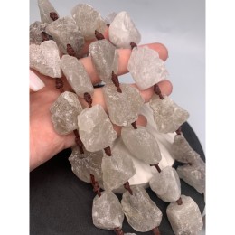 Каменные бусины, Раухтопаз, Дымчатый Кварц и Горный Хрусталь, не обработанный, фриформы, 20-28 мм, длина нити 19 см, 8 шт