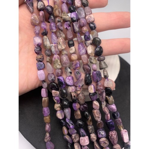 Каменные бусины, Чароит, фриформы, 9х7 мм, длина нити 38 см