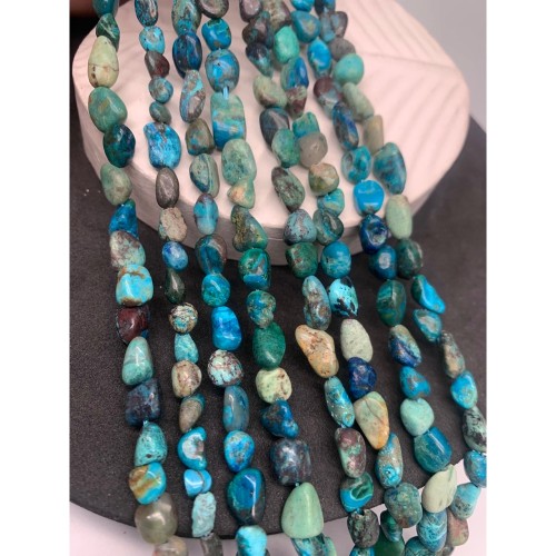 Каменные бусины, Хризоколла, фриформы, 8х6 мм, длина нити 38 см