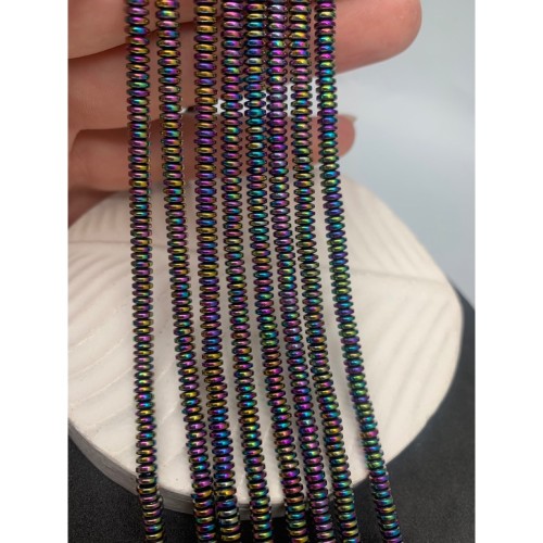 Каменные бусины, Гематит синтетический, цвет радуга, диск, размер 4х1,5 мм, нить 38 см