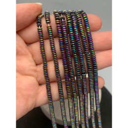 Каменные бусины, Гематит синтетический, цвет радуга, диск, размер 4х1,5 мм, нить 38 см