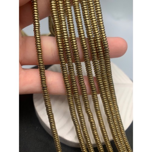 Каменные бусины, Гематит синтетический, золото, диск, размер 4х1,5 мм, нить 38 см