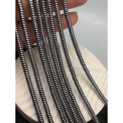 Каменные бусины, Гематит синтетический, серебро, диск, размер 4х1,5 мм, нить 38 см