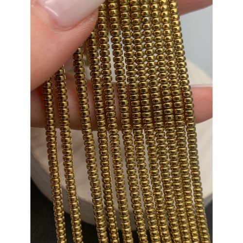 Каменные бусины, Гематит синтетический, золото, шайба, размер 3х2 мм, нить 38 см