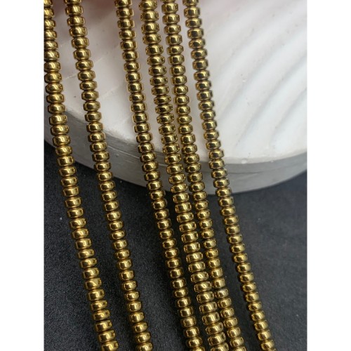 Каменные бусины, Гематит синтетический, золото, шайба, размер 3х2 мм, нить 38 см