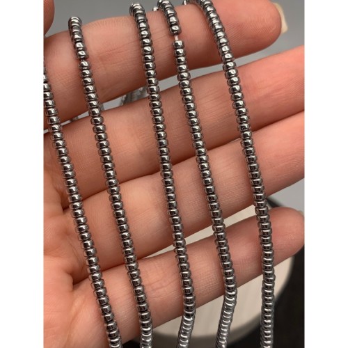 Каменные бусины, Гематит синтетический, серебро, шайба, размер 3х2 мм, нить 38 см