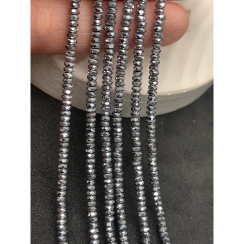 Каменные бусины, Гематит синтетический, серебро, рондель огранка, размер 3х1,5 мм, нить 38 см
