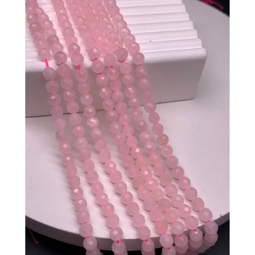 Каменные бусины, Розовый кварц, шарик огранка, 6 мм, длина нити 38 см
