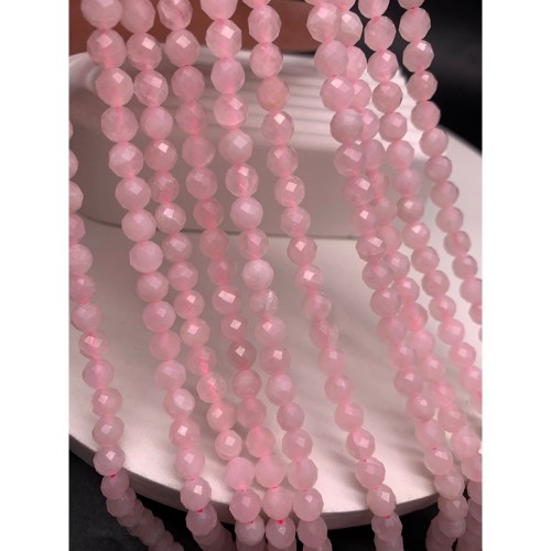 Каменные бусины, Розовый кварц, шарик огранка, 6 мм, длина нити 38 см