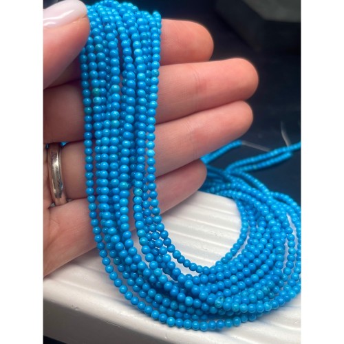 Каменные бусины, Говлит, тонированный, ярко голубой, шарик гладкий, 2-2,5 мм, длина нити 38 см