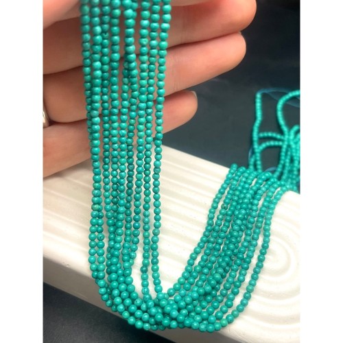 Каменные бусины, Говлит, тонированный, голубо-зеленый, шарик гладкий, 2-2,5 мм, длина нити 38 см