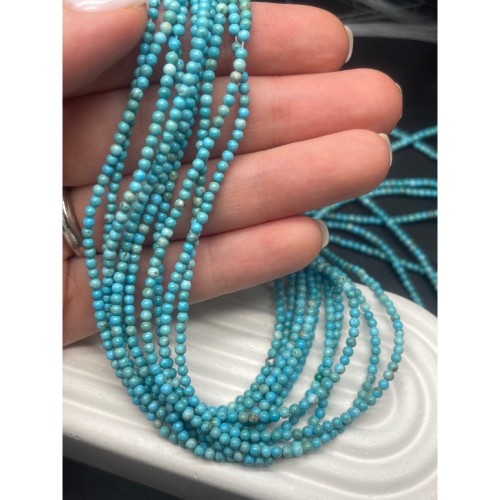 Каменные бусины, Говлит, тонированный, голубой, шарик гладкий, 2-2,5 мм, длина нити 38 см