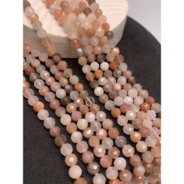 Каменные бусины, Лунный + Солнечный камень (олигоклаз), микс, шарик огранка, 4 мм, длина нити 38 см