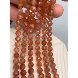 Каменные бусины, Солнечный камень, шарик огранка, 6 мм, длина нити 38 см