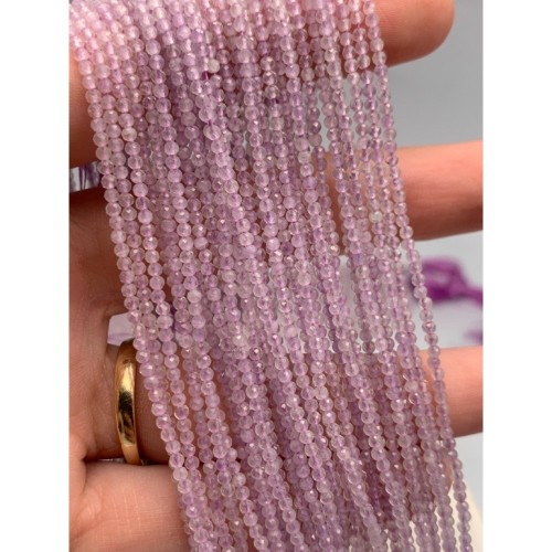 Каменные бусины, Аметист, лавандовый, шарик огранка, 2 мм, длина нити 38 см