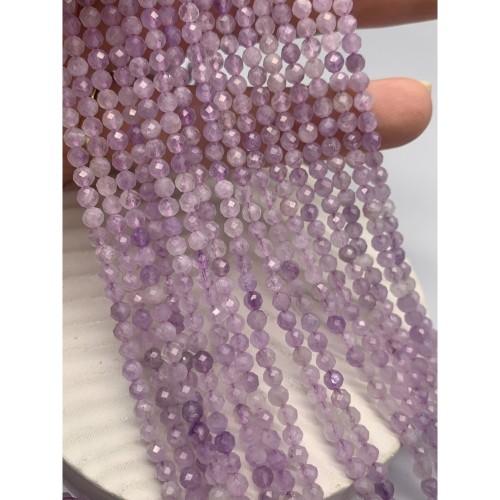 Каменные бусины, Аметист, лавандовый, шарик огранка, 4 мм, длина нити 38 см