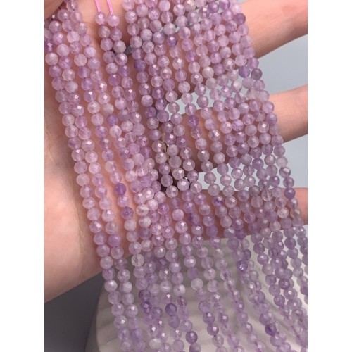 Каменные бусины, Аметист, лавандовый, шарик огранка, 4 мм, длина нити 38 см