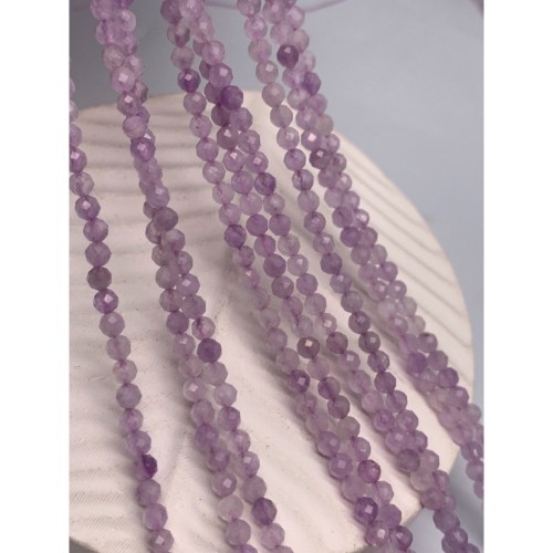 Каменные бусины, Аметист, лавандовый, шарик огранка, 4 мм, длина нити 38 см
