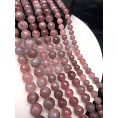 Каменные бусины, Розовый Кварц, Мадагаскарский, темный, 10 мм, шарик гладкий, длина нити 19 см