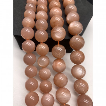 Каменные бусины, Солнечный камень (олигоклаз), шарик гладкий, 12-12,5 мм, нить 19 см