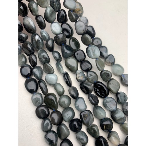 Каменные бусины, Соколиный глаз, серый, фриформы, 10х8 мм, длина нити 38 см