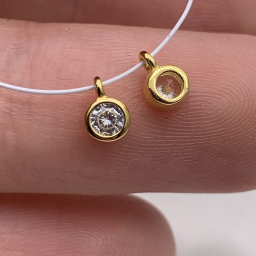 Подвеска, вставка цирконий,  модель 925, покрытие родий с позолотой, размер 4 мм, цена за 1 шт.