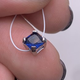 Бусина, разделитель, вставка синий цирконий,  модель 925, покрытие родий, размер 5,5 мм, цена за 1 шт.