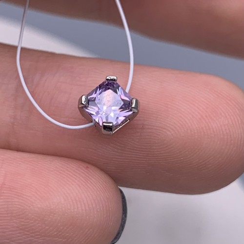 Бусина, разделитель, вставка фиолетовый цирконий,  модель 925, покрытие родий, размер 5,5 мм, цена за 1 шт.