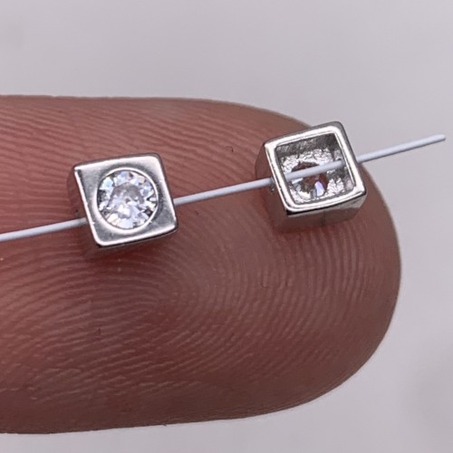 Бусина, разделитель, вставка цирконий,  модель 925, покрытие родий, размер 4 мм, цена за 1 шт.