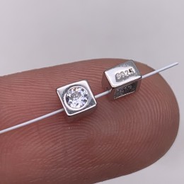 Бусина, разделитель, вставка цирконий,  модель 925, покрытие родий, размер 4 мм, цена за 1 шт.