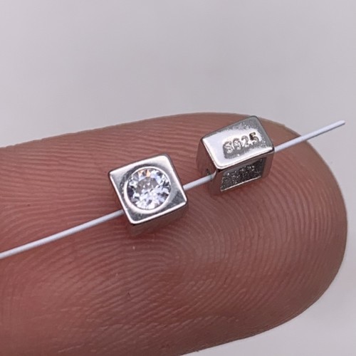 Бусина, разделитель, вставка цирконий,  модель 925, покрытие родий, размер 4 мм, цена за 1 шт.