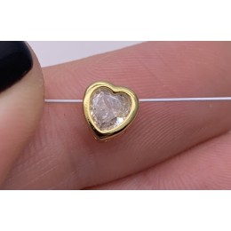 Бусина, разделитель, сердце, вставка цирконий,  модель 925, покрытие родий с позолотой, размер 6,5 мм, цена за 1 шт.