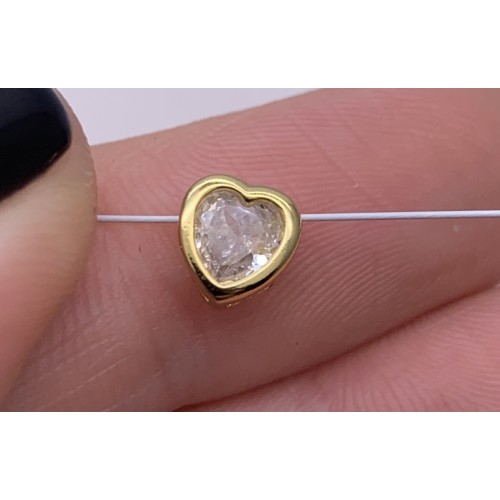 Бусина, разделитель, сердце, вставка цирконий,  модель 925, покрытие родий с позолотой, размер 6,5 мм, цена за 1 шт.