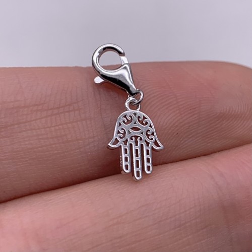 Подвеска съемная с карабином "Хамса" Рука бога, модель 925 пробы, размер 10х7 мм, цена за 1 шт.