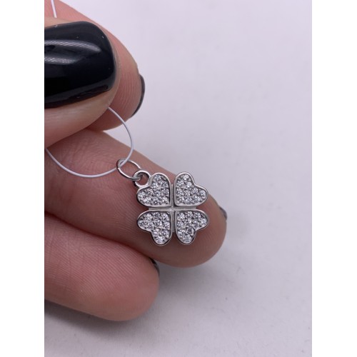 Подвеска "Клевер", с цирконами, модель 925, покрытие родий, размер 11,7 мм, цена за 1 шт.